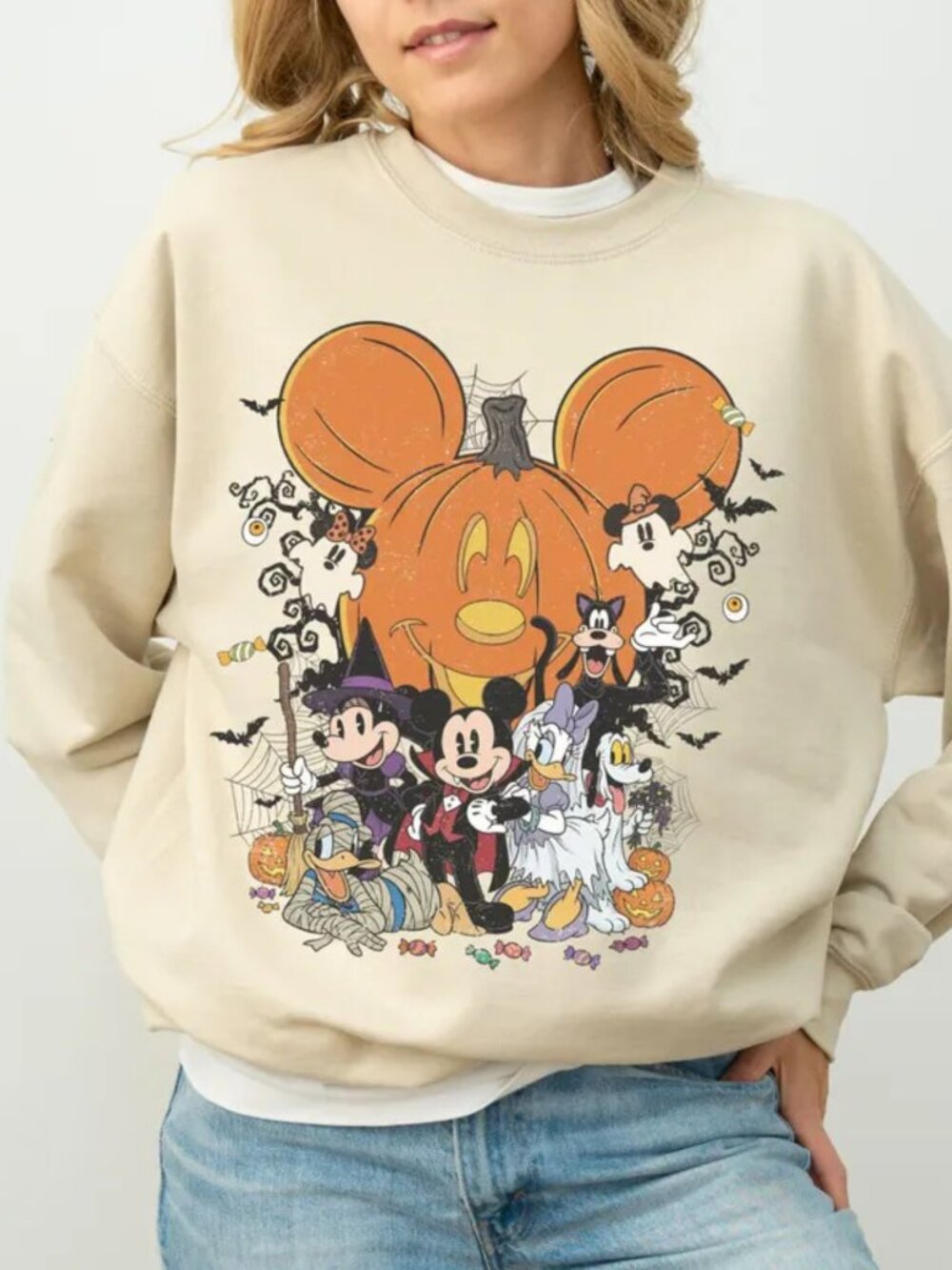 Halloween Graphic Sweatshirt, Mickey Mouse Pumpkin Crewneck